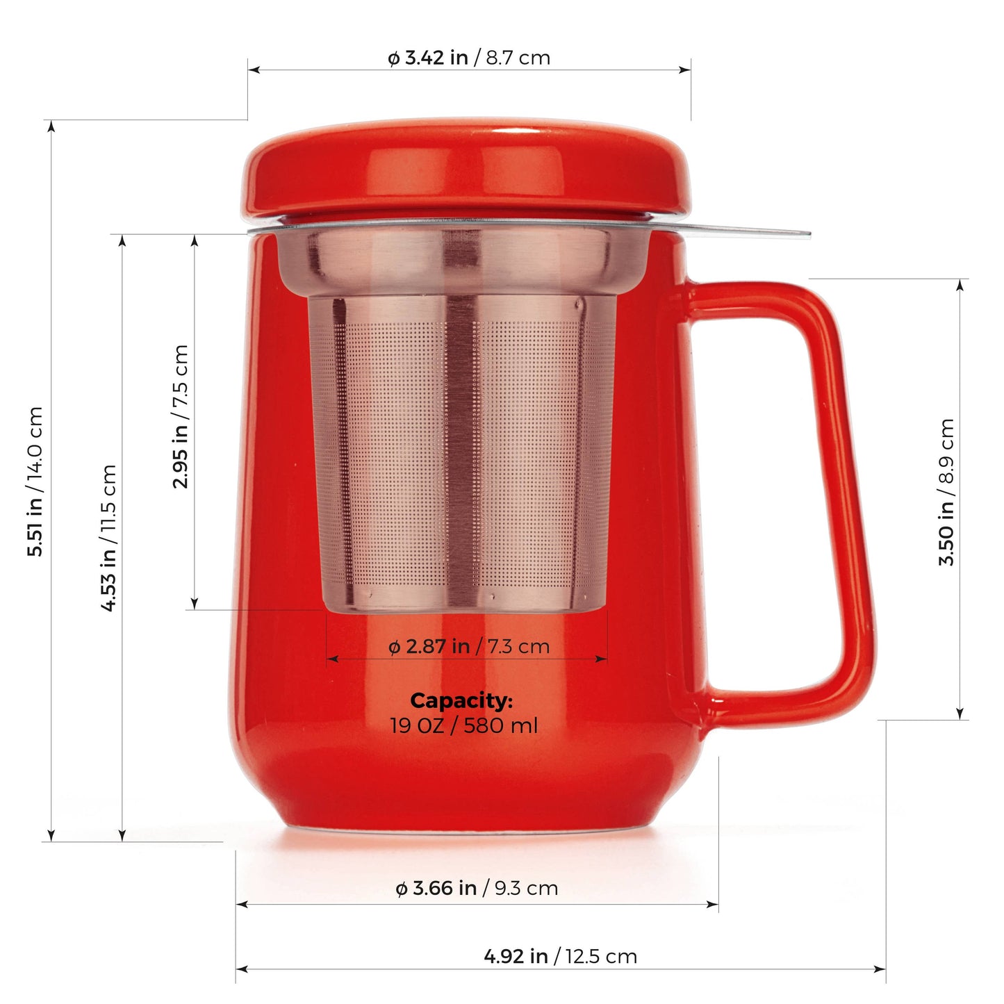 Peak Red Porcelain Mug With Infuser 19oz