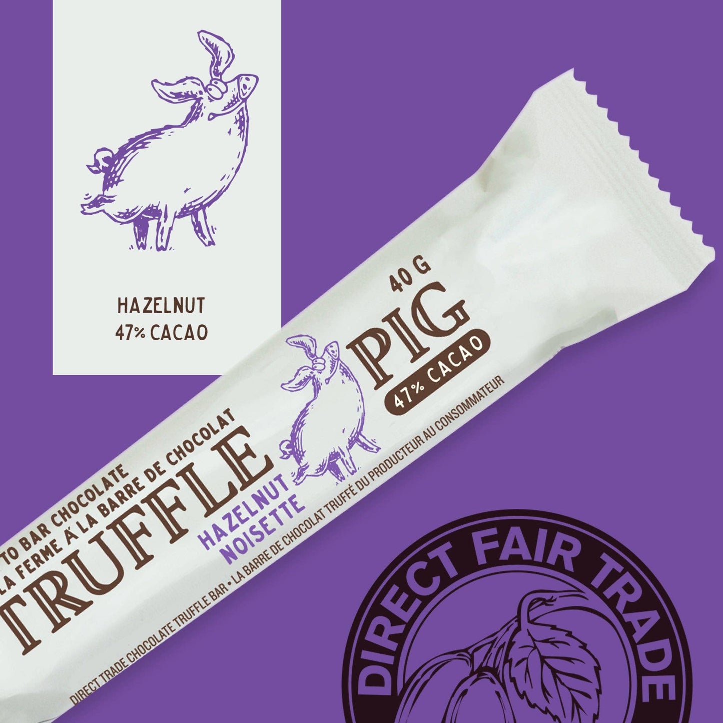 Truffle Pig 47% Cacao Milk Chocolate Bar with Hazelnut Butter