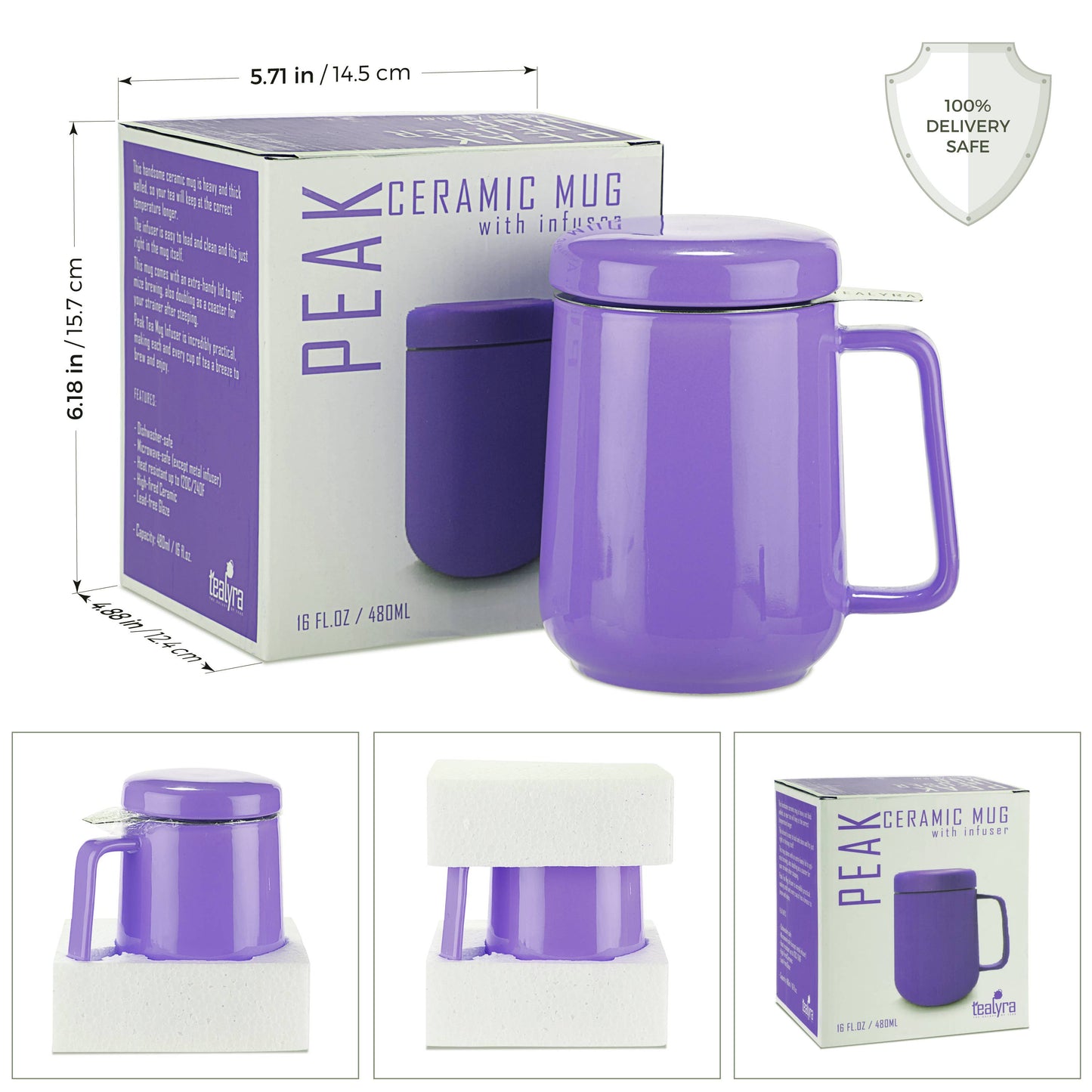 Peak Porcelain Mug With Infuser 19oz, Purple Matte Finish