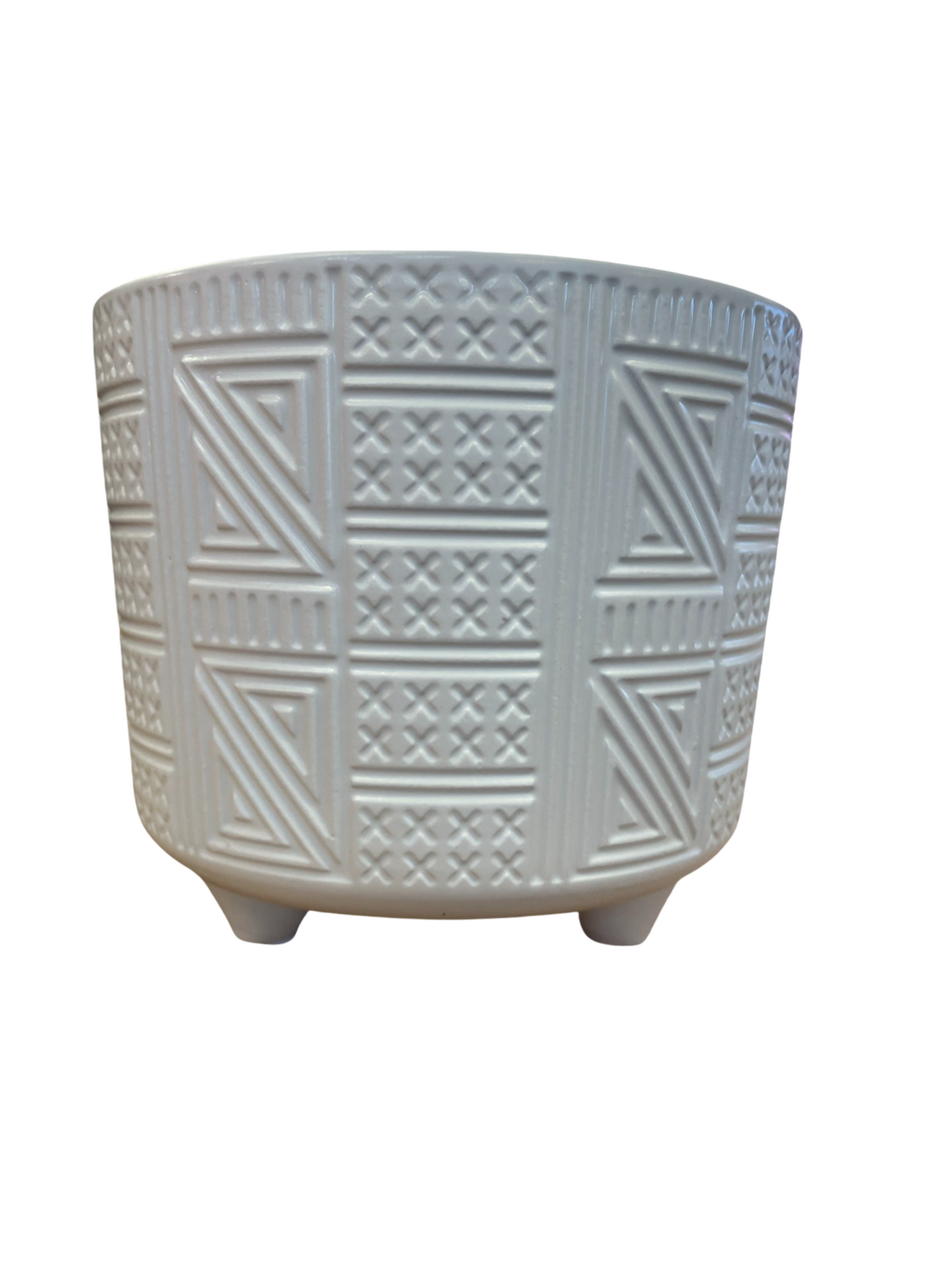 Ceramic Pot - Geo Texture - White - 3 Legs - 5"