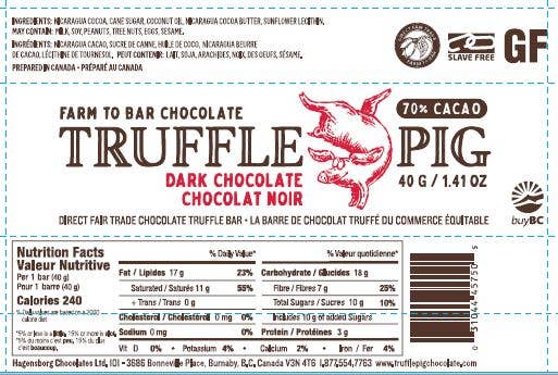Truffle Pig 70% Cacao Dark Chocolate Bar