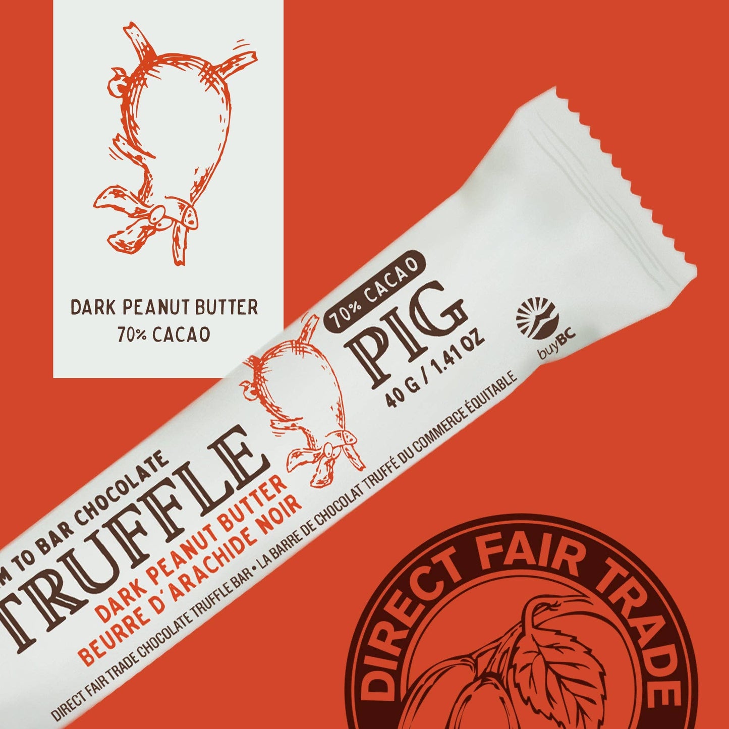 Truffle Pig 70% Cacao Dark Chocolate Bar with Peanut Butter