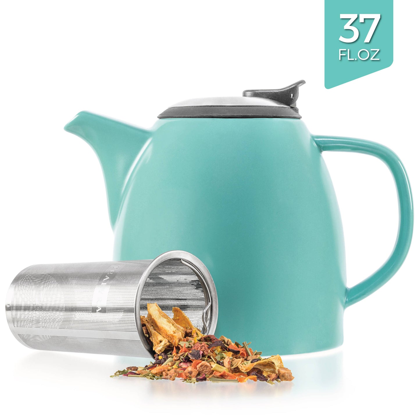 Drago Turquoise Ceramic Teapot With Infuser 37oz