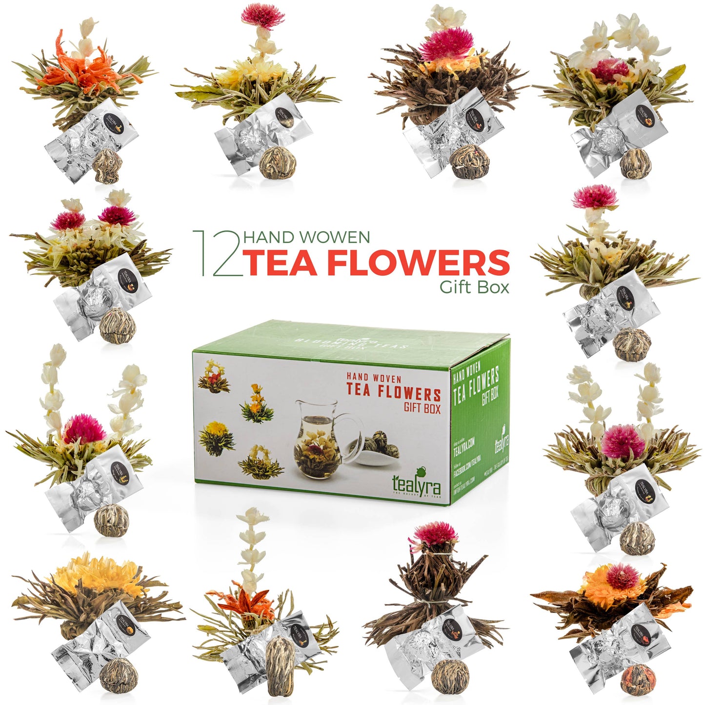 Flowering Blooming Tea Gift Box, 12 pcs Shapes & Flavors