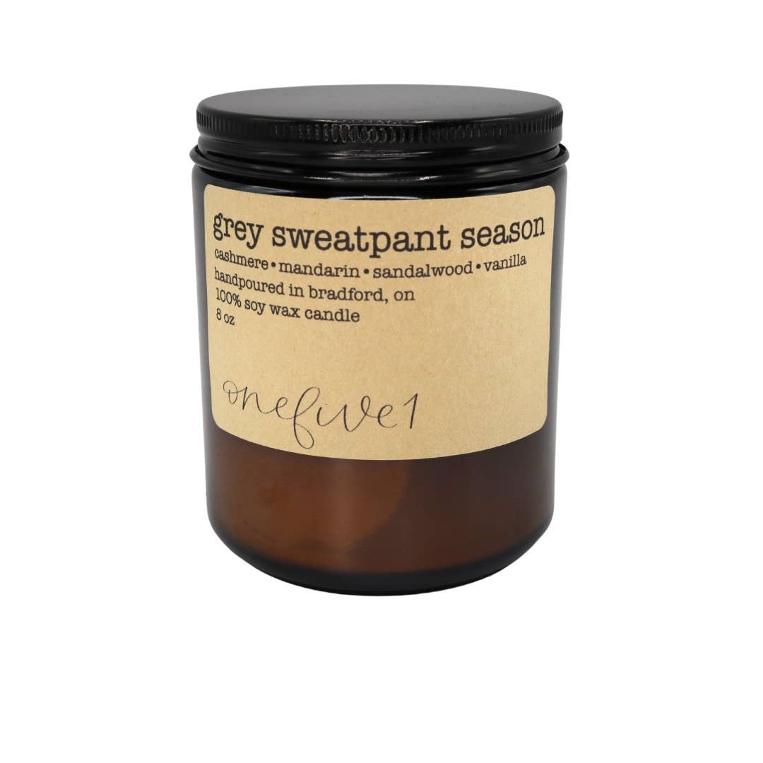 grey sweatpant season soy wax candle -COZY/ FOR HIM