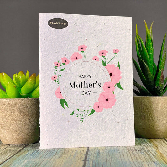 Plantable Greetings - Happy Mothers Day With Pink Flowers Plantable Greeting Card